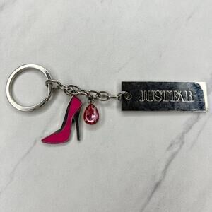 Just Fab Elite VIP Silver Tone Pink Rhinestone High Heel Shoe Keychain Keyring